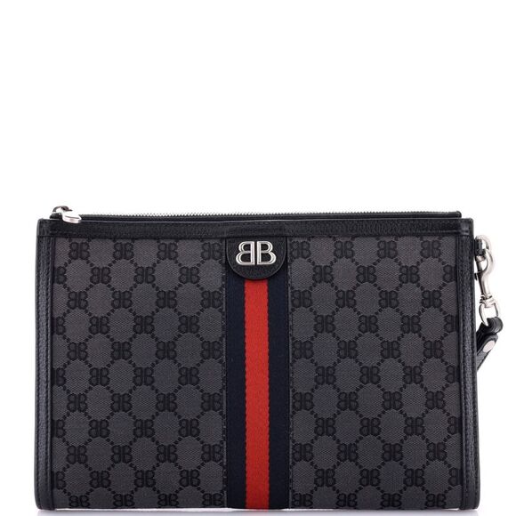 Balenciaga Accessories - Balenciaga x Gucci The Hacker Project Web Wristlet Clutch BB Canvas Black